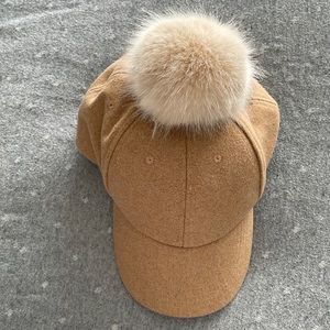 Tan wool baseball cap with faux fur